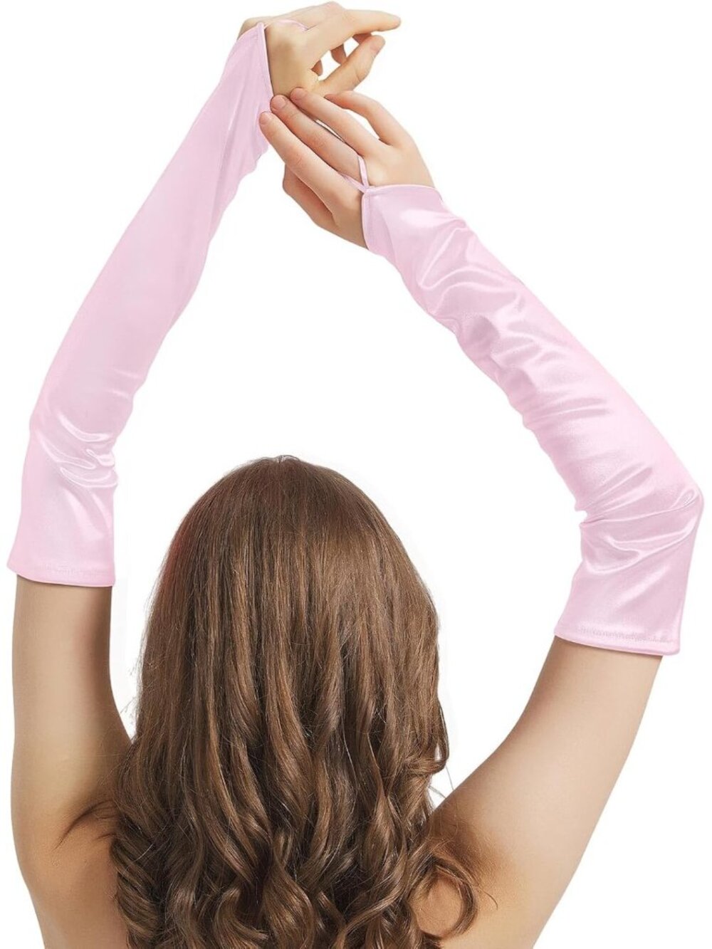 Women's Pink Fingerless Elbow Length Halloween Cosplay 1920s Satin Gloves